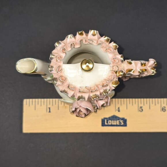 VTG Porcelain French Teapot Vase Floral Figurine Capodimonte Style - Picture 8 of 8